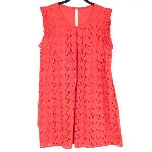 Anthropologie Uncle Frank Mini Dress‎ LARGE Eyelet Ruffle Sleeve Cotton Orange